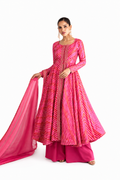 Hot Pink Chinon Printed Anarkali Suit