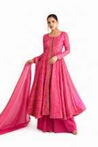 Hot Pink Chinon Printed Anarkali Suit
