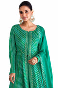 Teal Green Chinon Printed Anarkali Suit