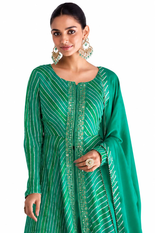 Naksh Creation Teal Green Chinon Anarkali Suit