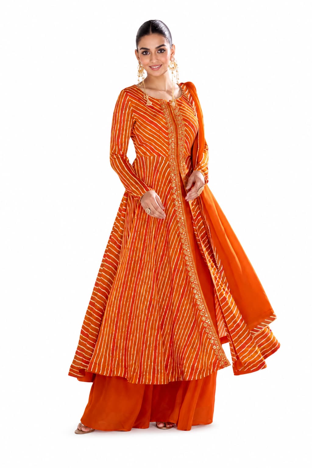 Naksh Creation Orange Chinon Anarkali Suit