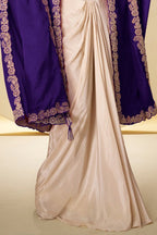 Royal Purple Embroidered Real Chinon Indo Western Cape Suit Set - View 3