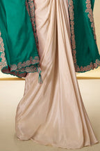 Emerald Green Embroidered Real Chinon Indo Western Cape Suit Set - View 3