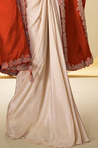 Rust Orange Embroidered Real Chinon Indo Western Cape Suit Set - View 3
