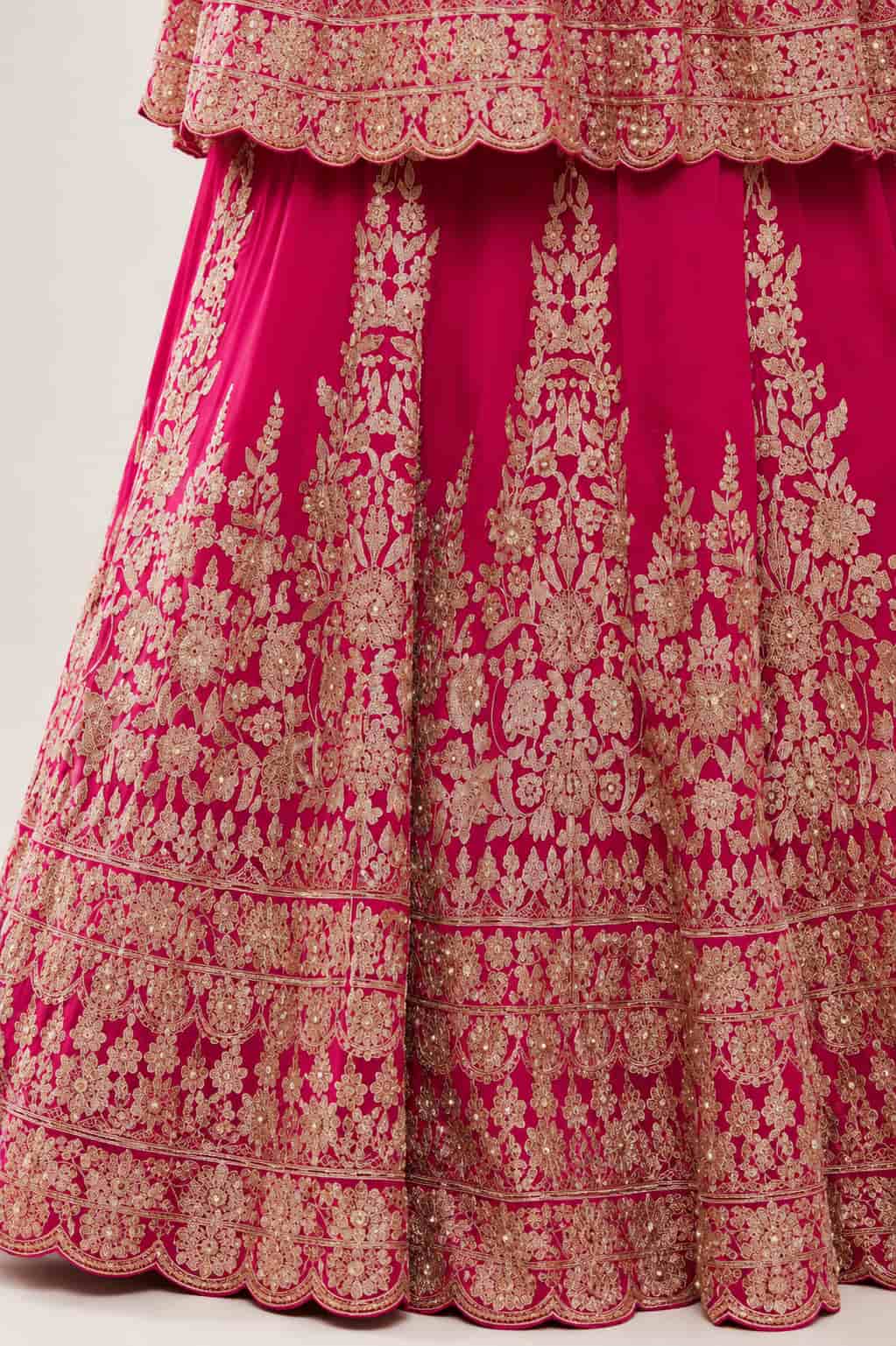 Hot Pink Georgette Lehenga Style Set Embroidery Close Up