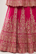 Hot Pink Georgette Lehenga Style Set Embroidery Close Up