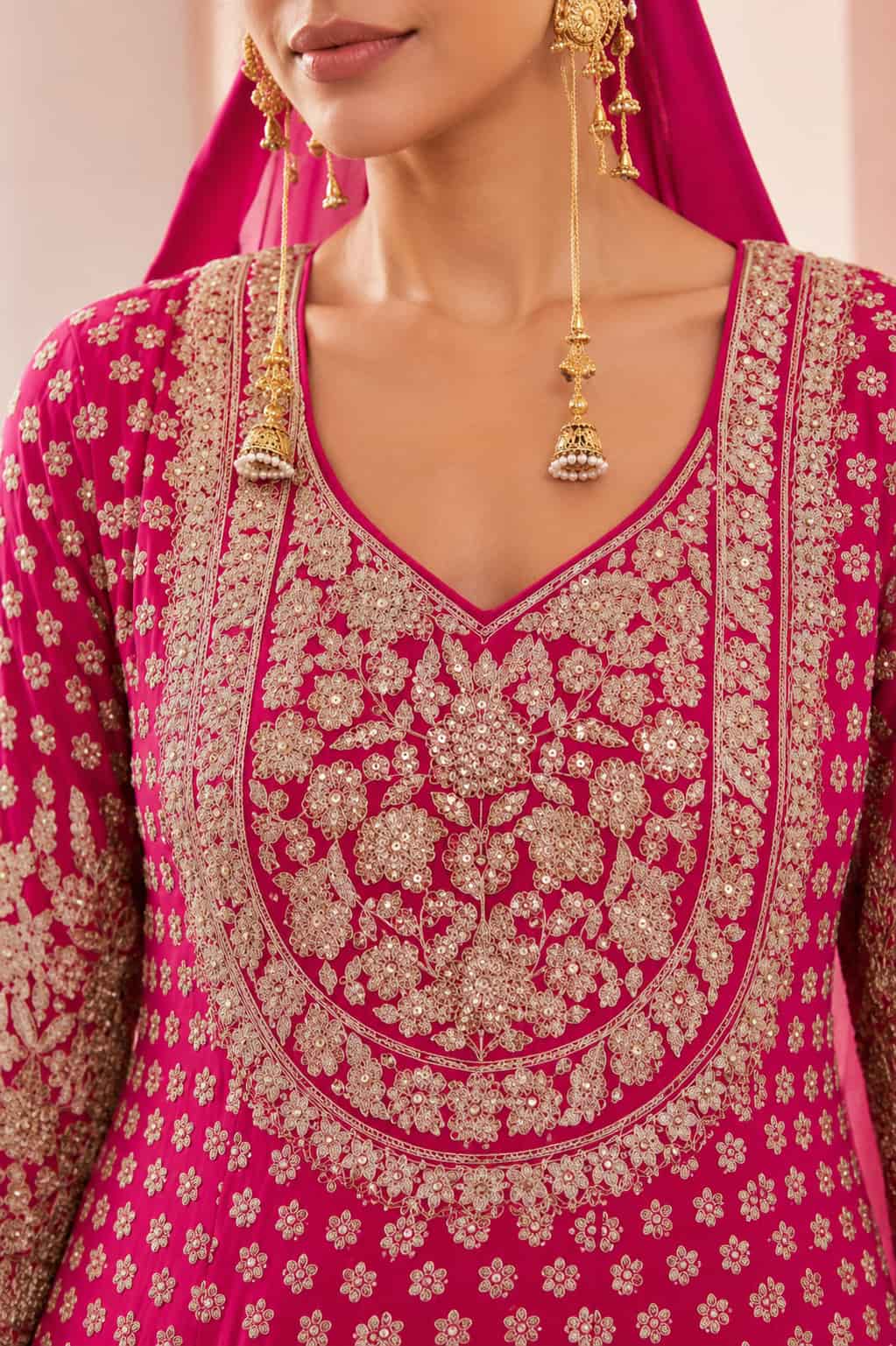 Hot Pink Georgette Lehenga Style Set Detail View
