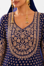 Royal Blue Georgette Lehenga Style Set Embroidery Close Up