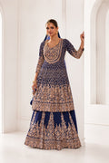 Royal Blue Georgette Lehenga Style Set Front View