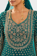 Aqua Green Georgette Lehenga Style Set Embroidery Close Up