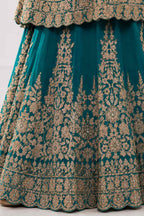Aqua Green Georgette Lehenga Style Set Embroidery Close Up
