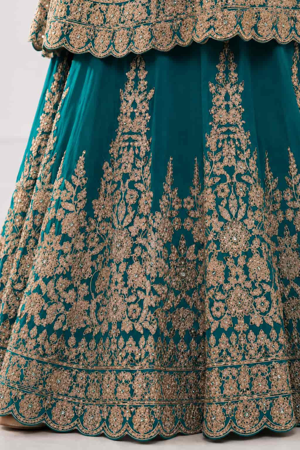 Aqua Green Georgette Lehenga Style Set Embroidery Close Up