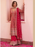 Coral Red Hand Embroidered Georgette Palazzo Suit Set - View 1
