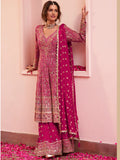 Magenta Pink Hand Embroidered Georgette Palazzo Suit Set