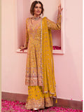 Mustard Yellow Hand Embroidered Georgette Palazzo Suit Set