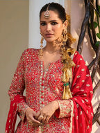 Crimson Red Handwork Georgette Palazzo Suit Set - View 2