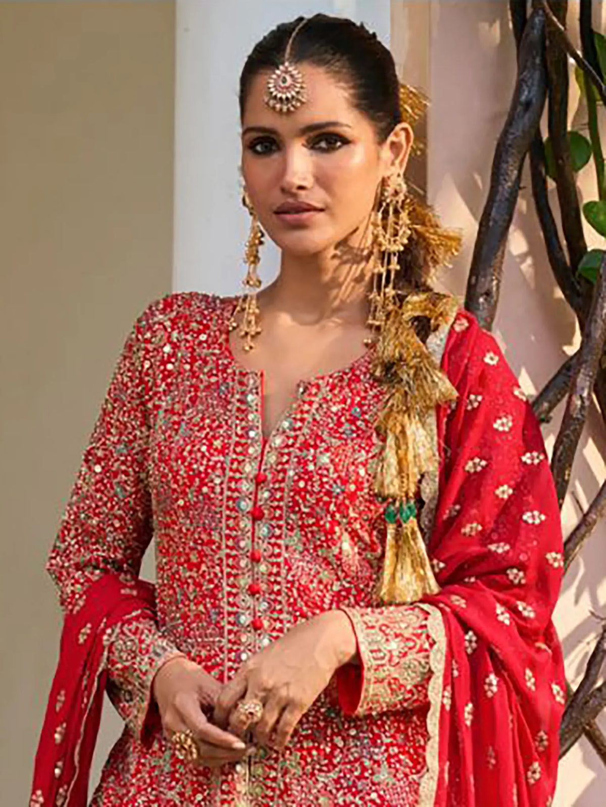 Crimson Red Handwork Georgette Palazzo Suit Set - View 2