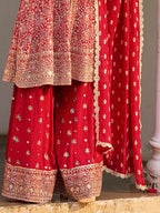 Crimson Red Handwork Georgette Palazzo Suit Set - View 3
