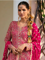 Hot Rani Pink Handwork Georgette Palazzo Suit Set - View 2