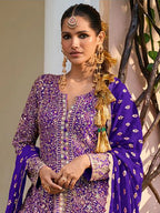 Royal Purple Handwork Georgette Palazzo Suit Set - View 2