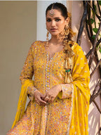 Marigold Yellow Handwork Georgette Palazzo Suit Set - View 2