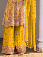 Marigold Yellow Handwork Georgette Palazzo Suit Set - View 3
