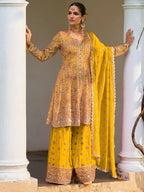 Marigold Yellow Handwork Georgette Palazzo Suit Set - View 1
