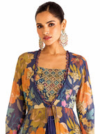 Navy Blue Real Chinon Palazzo Suit Top Detail