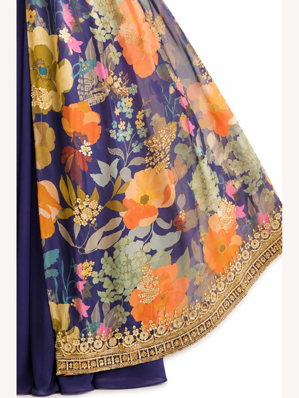Navy Blue Real Chinon Palazzo Suit Back & Flare Detail
