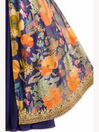 Navy Blue Real Chinon Palazzo Suit Back & Flare Detail