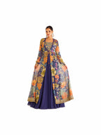 Navy Blue Real Chinon Digital Print Palazzo Suit Set
