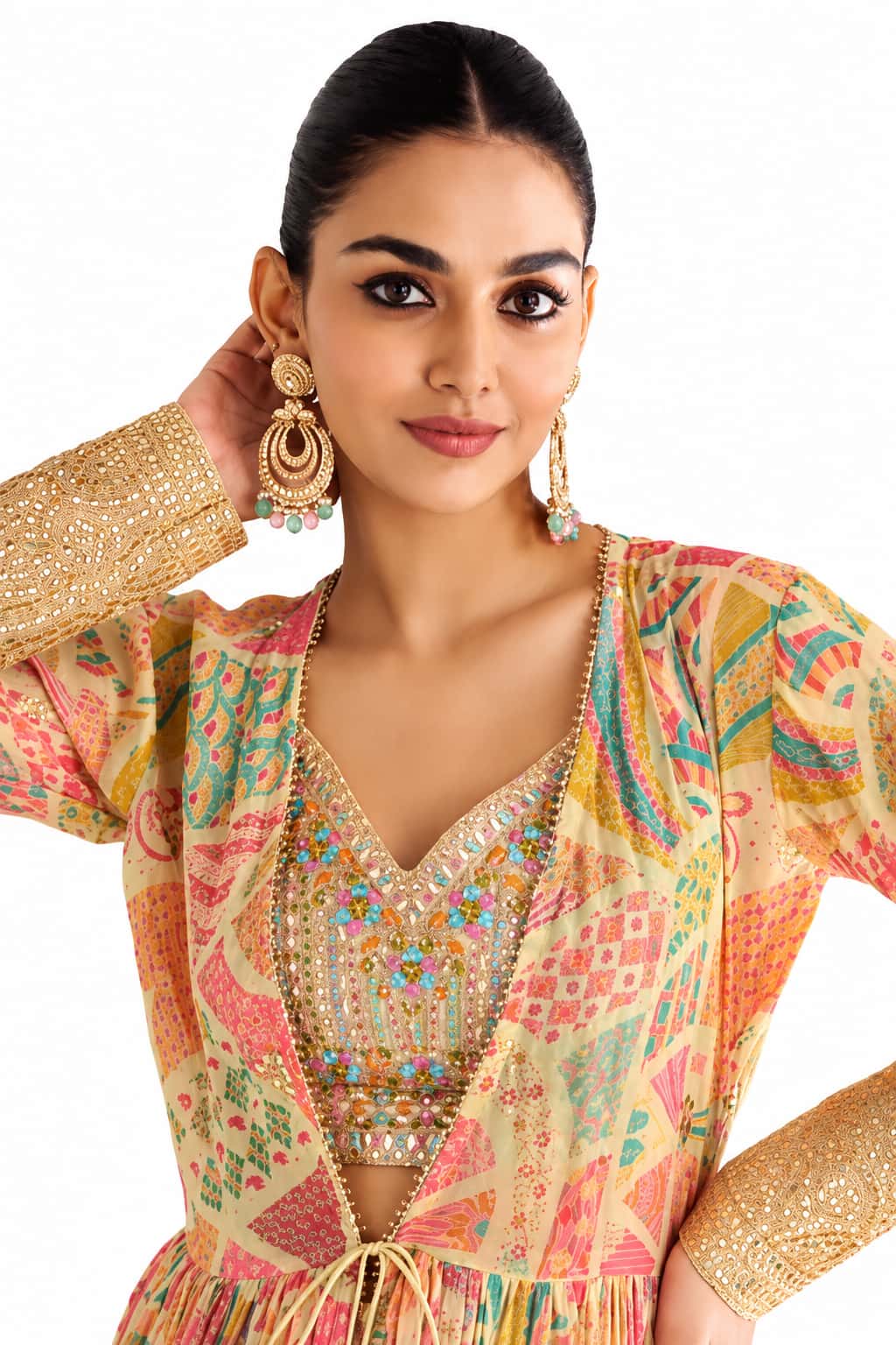 Butter Yellow Real Chinon Palazzo Suit Top Detail