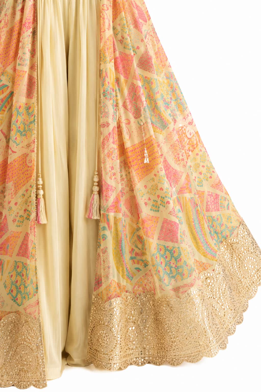 Butter Yellow Real Chinon Palazzo Suit Detail