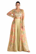 Butter Yellow Chinon Printed Palazzo Suit
