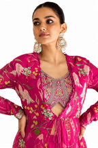 Rani Pink Real Chinon Palazzo Suit Top Detail