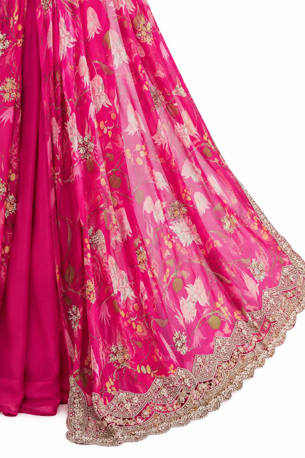 Rani Pink Real Chinon Palazzo Suit Shrug Detail
