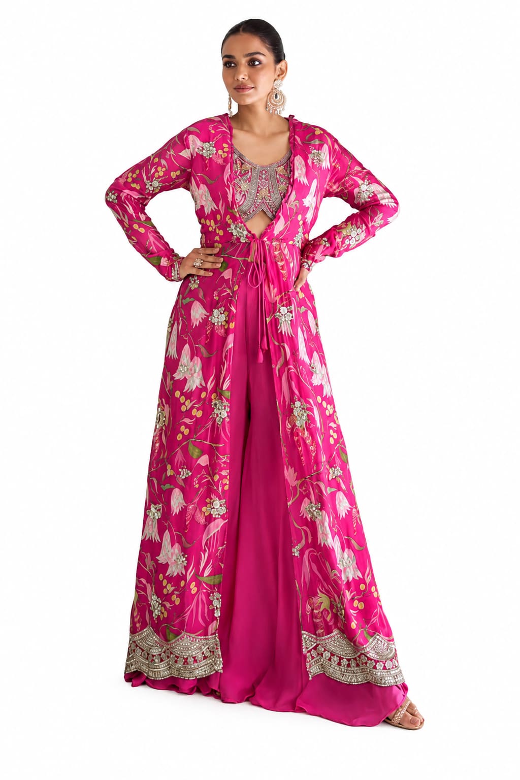 Rani Pink Real Chinon Digital Print Palazzo Suit Set