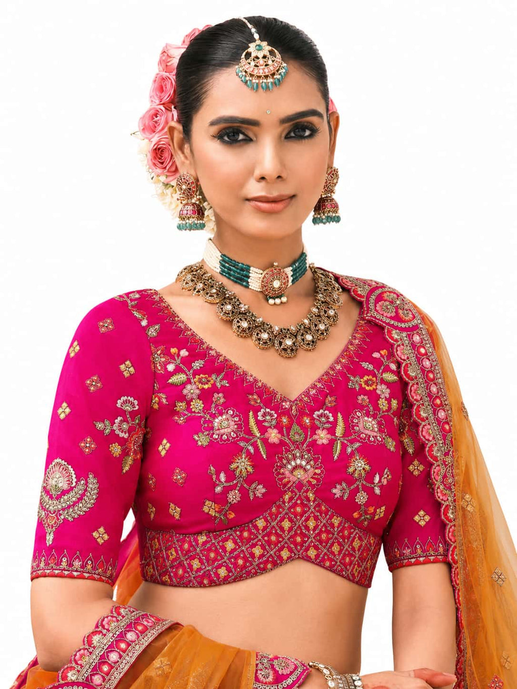 Magenta Semi-Stitched Cut Work Border, Stone, Sequence, Mirror, Embroidery Designer Work Fancy Silk Lehengas