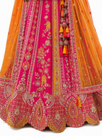 Magenta Semi-Stitched Cut Work Border, Stone, Sequence, Mirror, Embroidery Designer Work Fancy Silk Lehengas