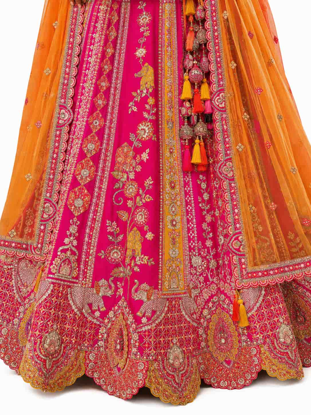 Magenta Semi-Stitched Cut Work Border, Stone, Sequence, Mirror, Embroidery Designer Work Fancy Silk Lehengas