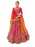 Magenta Semi-Stitched Cut Work Border, Stone, Sequence, Mirror, Embroidery Designer Work Fancy Silk Lehengas