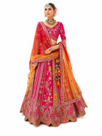 Magenta Semi-Stitched Cut Work Border, Stone, Sequence, Mirror, Embroidery Designer Work Fancy Silk Lehengas