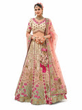 Cream & Sage Green Semi-Stitched Cut Work Border, Stone, Sequence, Mirror, Embroidery Designer Work Fancy Silk Lehengas