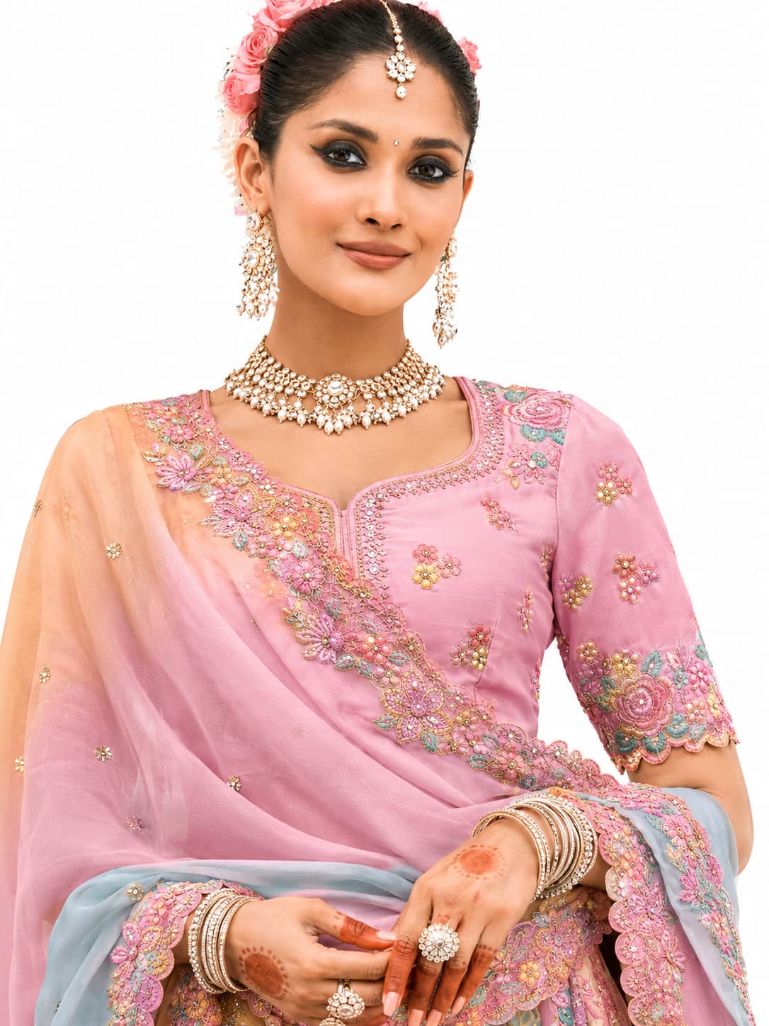 Multi-color Pastel Semi-Stitched Cut Work Border, Stone, Sequence, Mirror, Embroidery Designer Work Fancy Silk Lehengas
