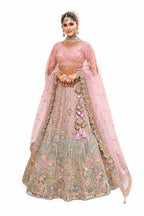 Light Pink & Slate Grey Semi-Stitched Cut Work Border, Stone, Sequence, Mirror, Embroidery Designer Work Fancy Silk Lehengas