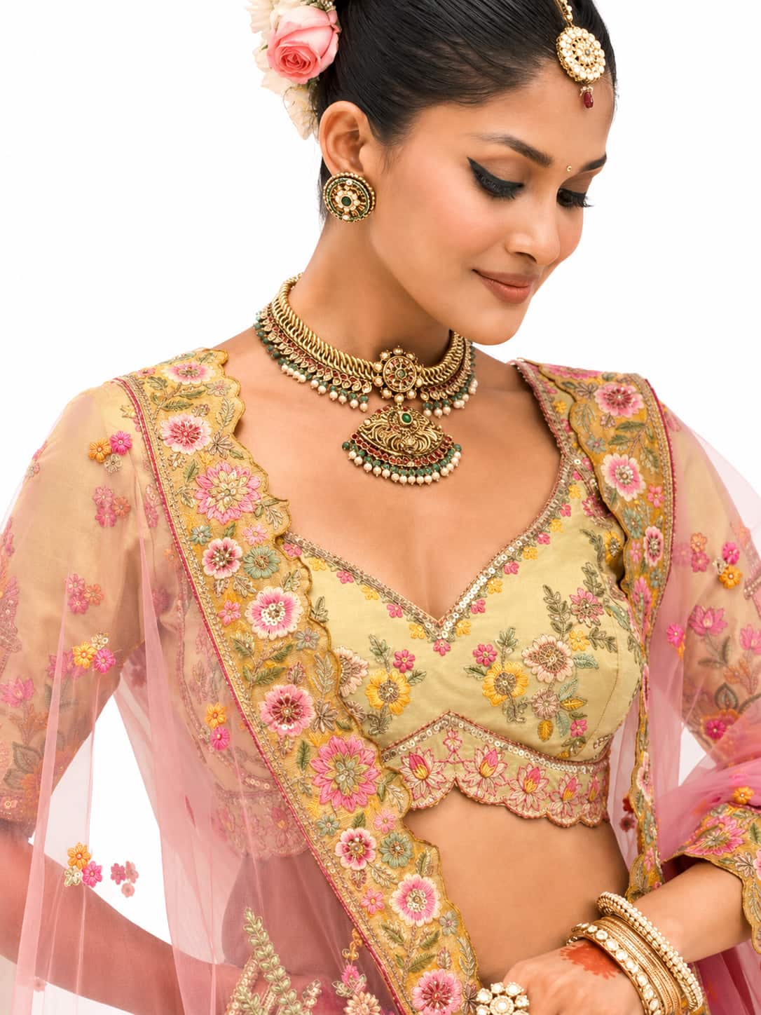 Mustard Yellow Semi-Stitched Cut Work Border, Stone, Sequence, Mirror, Embroidery Designer Work Fancy Silk Lehengas