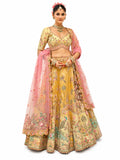 Mustard Yellow Semi-Stitched Cut Work Border, Stone, Sequence, Mirror, Embroidery Designer Work Fancy Silk Lehengas