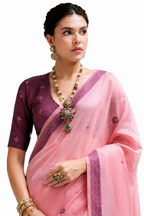 Blush Pink Jamdani Cotton Office Wear Saree - Naksh Creation
