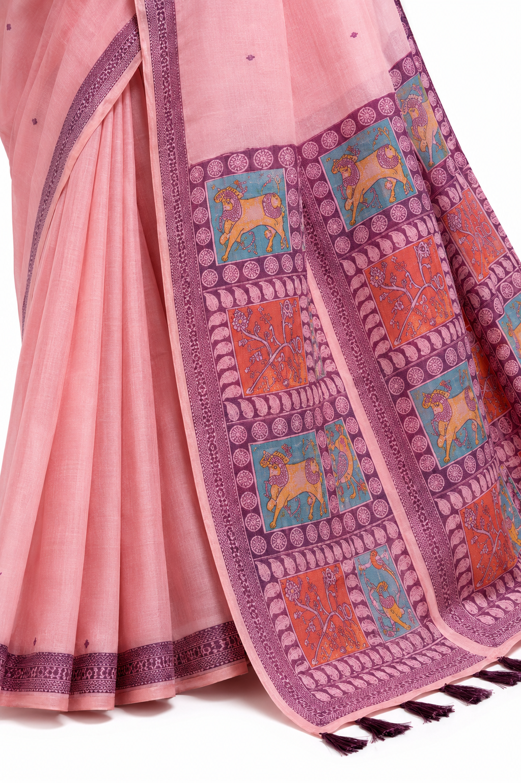 Blush Pink Jamdani Cotton Office Wear Saree - Naksh Creation