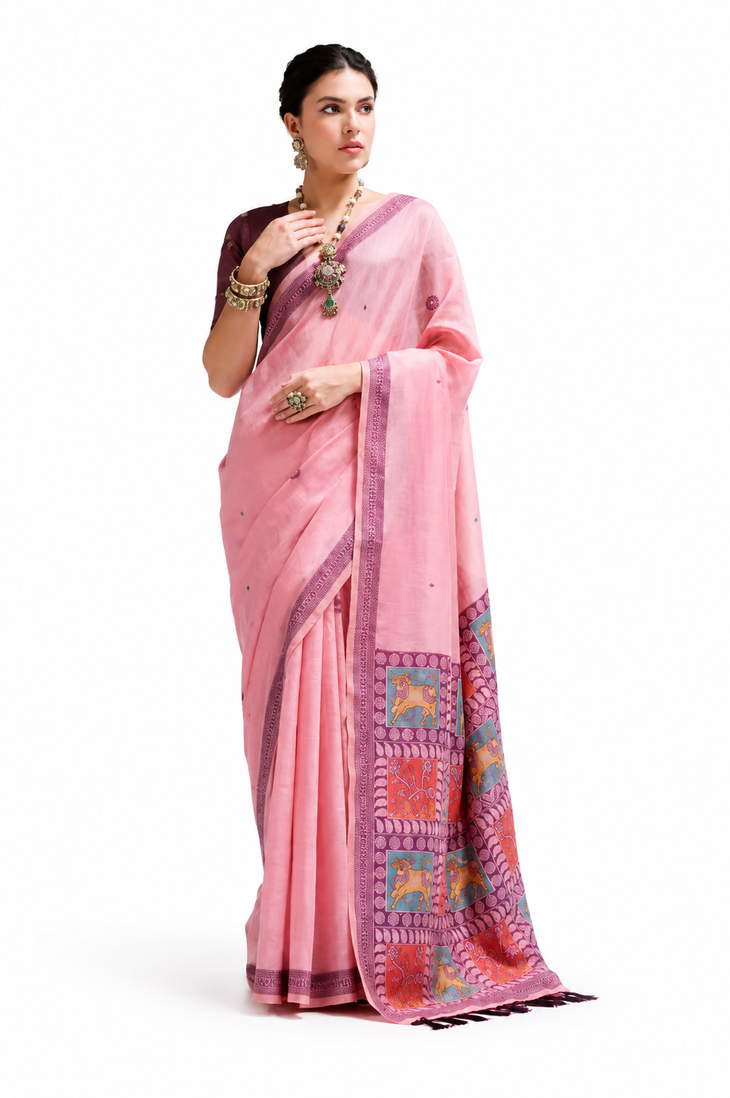 Blush Pink Jamdani Cotton Office Wear Saree - Naksh Creation